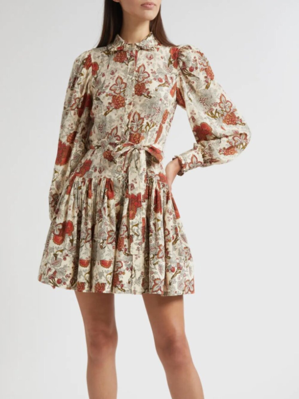 Simona Floral Print Long Sleeve Silk Minidress